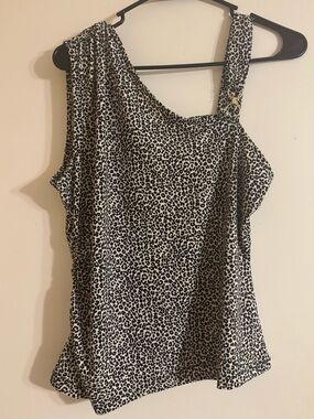 MK Leopard Print One-Shoulder Tank Top - Black & Cream